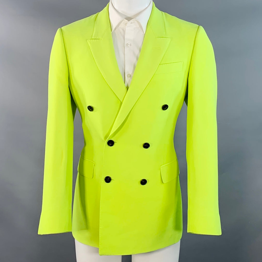 TEDDY VONRANSON Size 38 Neon Yellow Wool Silk Peak Lapel Double Breasted Sport Coat