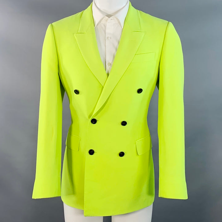 TEDDY VONRANSON Size 38 Neon Yellow Wool Silk Peak Lapel Double Breasted Sport Coat