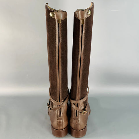 PAUL STUART Size 7.5 Brown Leather Belted Back Zipper Riding Boots