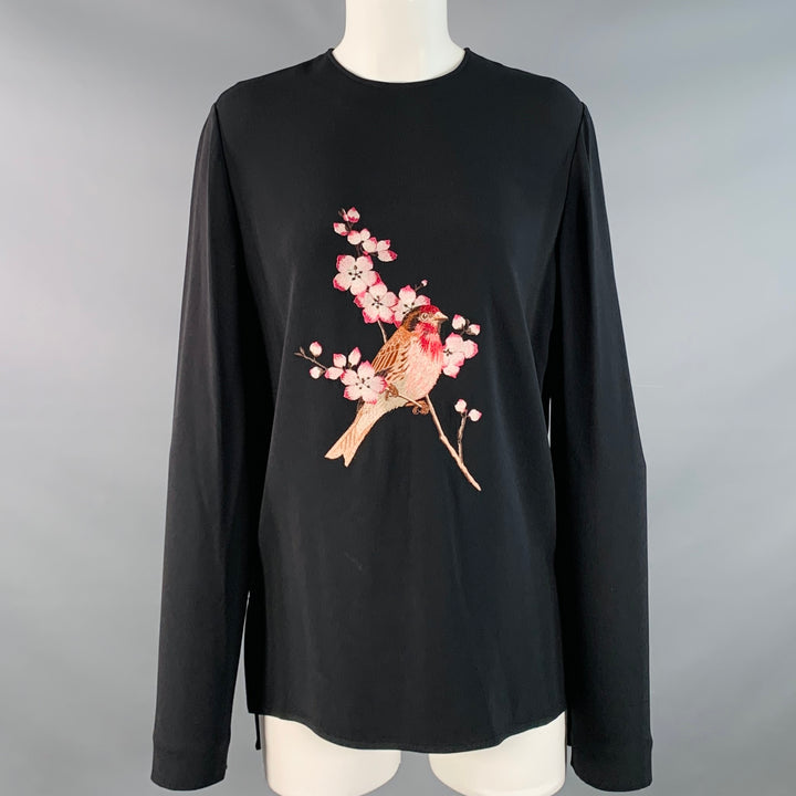 STELLA McCARTNEY Size 4 Black Pink Viscose Blend Embroidered Bird Pullover