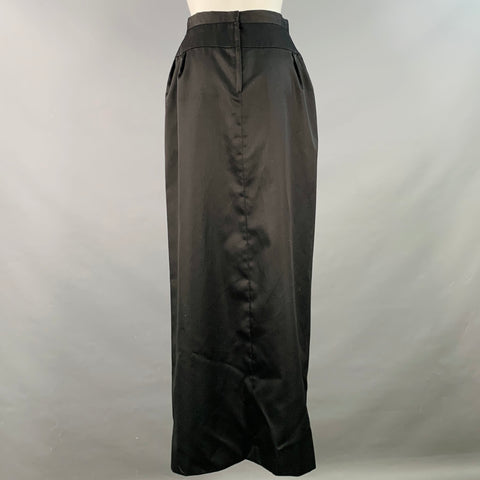 VICTOR COSTA Vintage Size 26 Black Taffeta Open Front Long Skirt