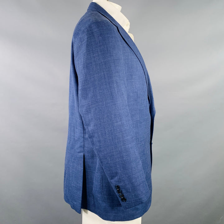 PETER MILLAR Size 46 Blue Wool Silk Linen Single Breasted Notch Lapel Sport Coat
