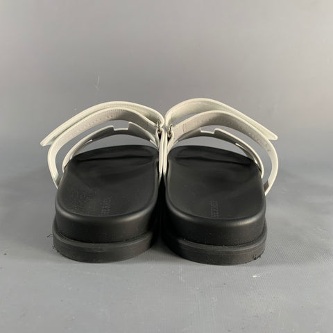 HERMES Size 9 White Black Leather Rubber Sole Sandals