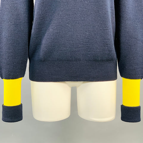 MAISON MARGIELA Size XS Navy Yellow Wool Blend Crew Neck Sweater