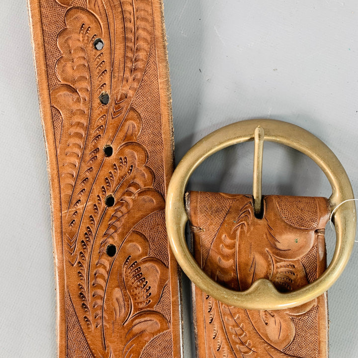 RALPH LAUREN Size M Brown Brass Embossed Leather Belt