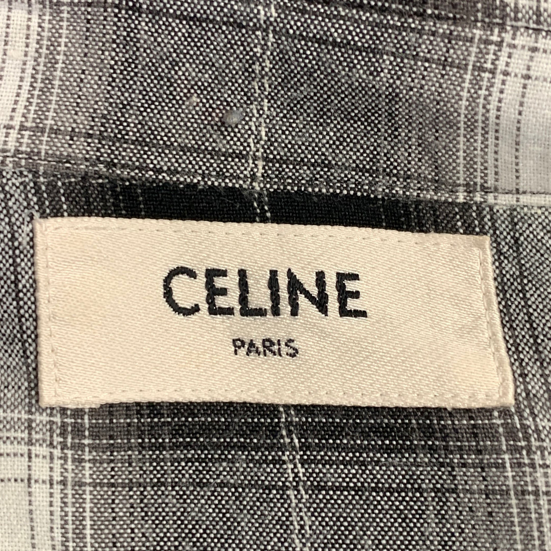 CELINE Size XXL Black White Plaid Viscose Cotton Button Down Long Sleeve Shirt