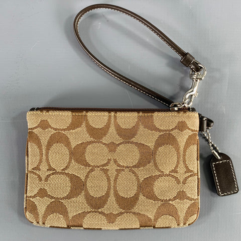 COACH Taupe Brown Monogram Wristlet Handbag