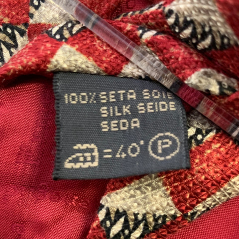ERMENEGILDO ZEGNA One Size Red Cream Abstract Silk Tie