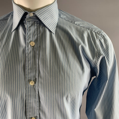 CHARVET Size M Blue Stripe Cotton Pointed Collar Long Sleeve Shirt