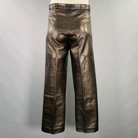 EMPORIO ARMANI Size 34 Black Lambskin Leather Casual Pants