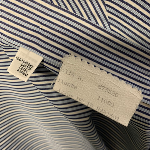 KITON Size 42 Blue White Stripe Cotton Button Up Long Sleeve Shirt