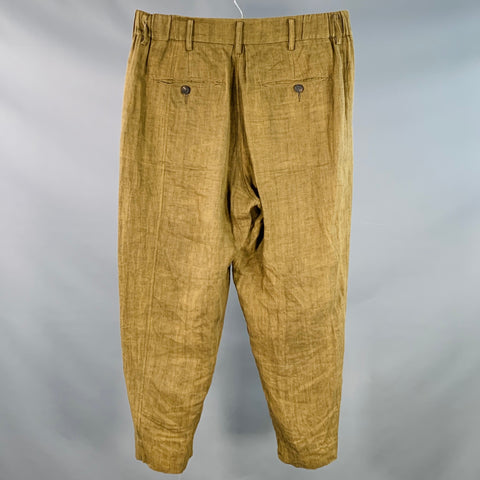ZIGGY CHEN SS22 INACGRAPHY Size 36 Tan Linen Drop Crotch Casual Pants