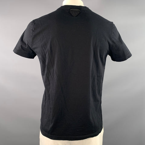 PRADA Size L Black Patchwork Cotton Crew-Neck T-shirt