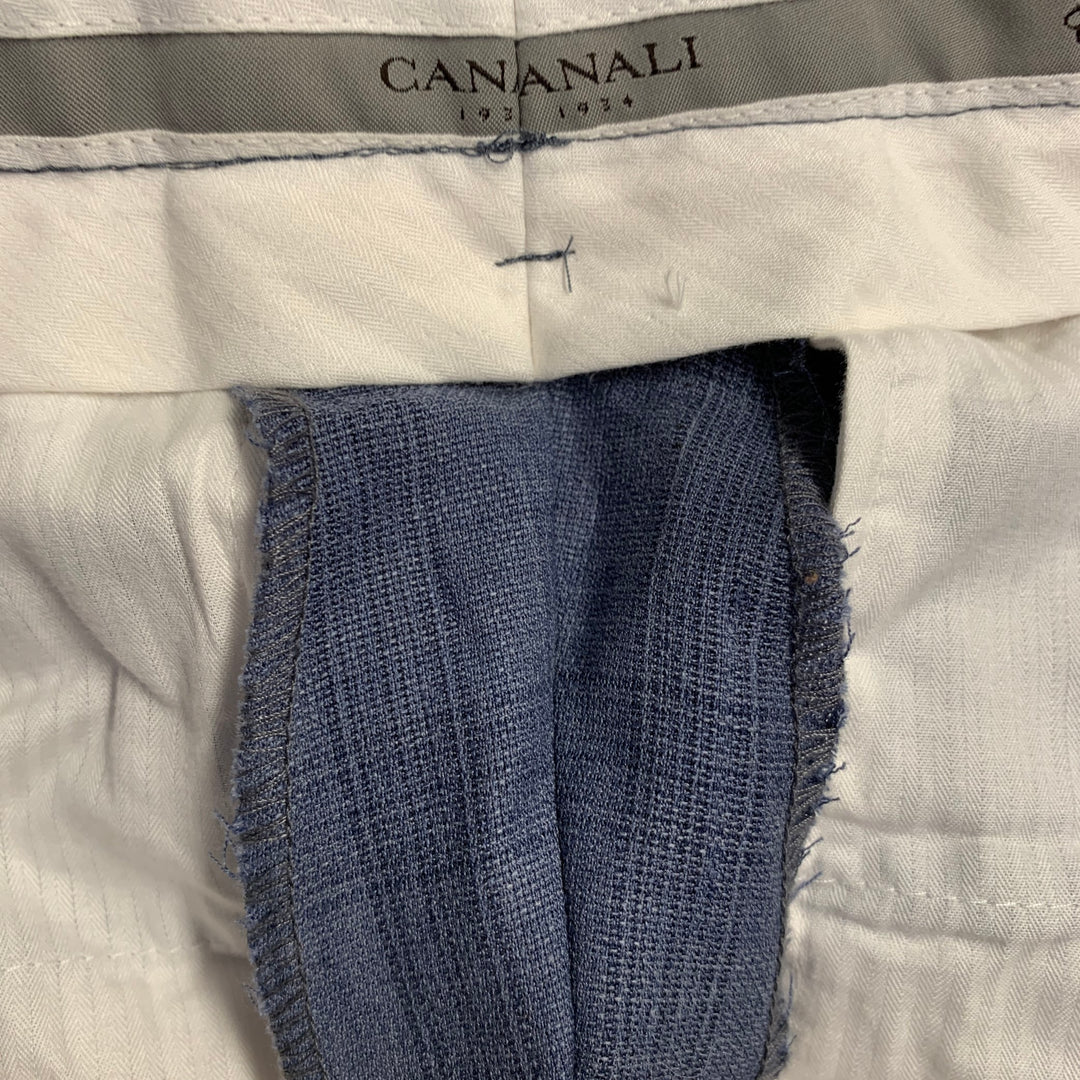 CANALI Size 34 Blue Plaid Wool Flat Front Tapered Dress Pants