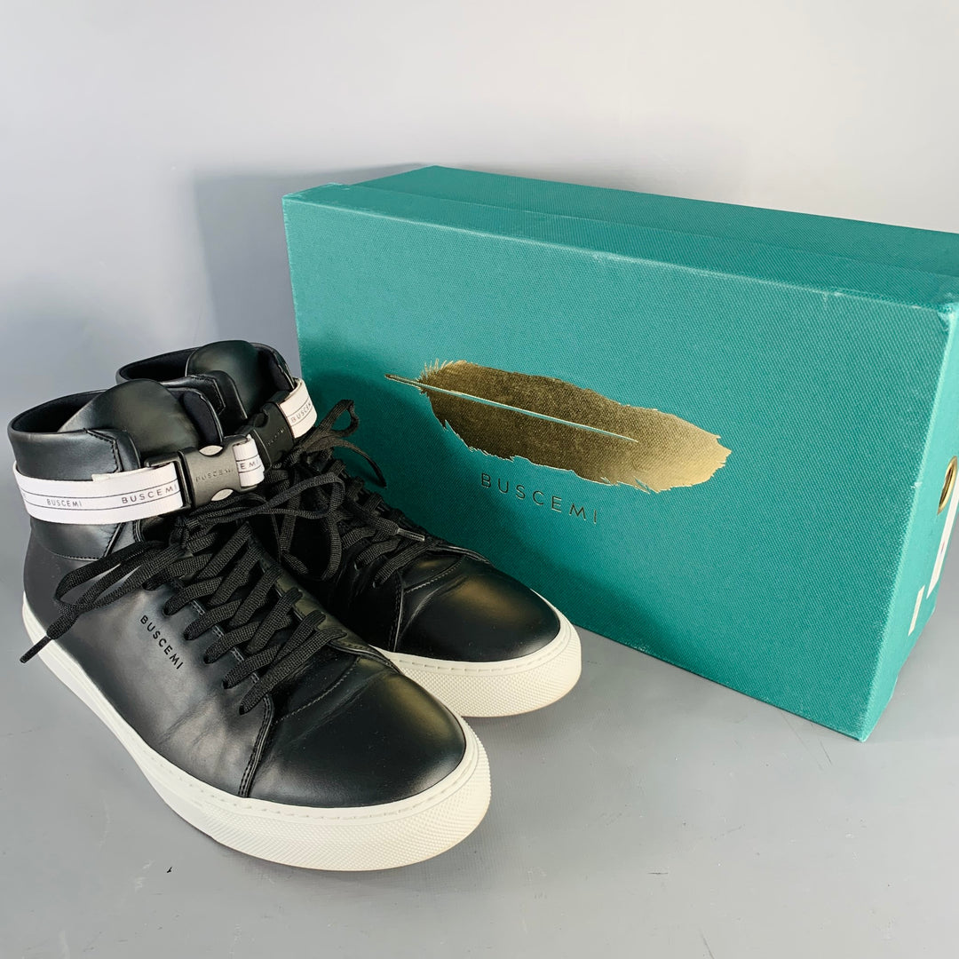 BUSCEMI Size 11 Black Leather Belted High Top Sneakers