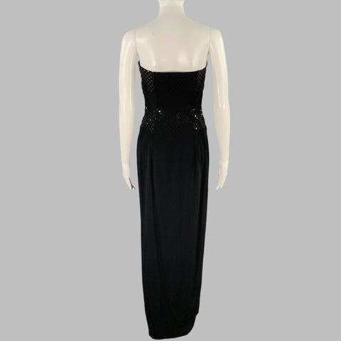 GEORGES RECH Size 2 Black Viscose Blend Dots Strapless Long Dress