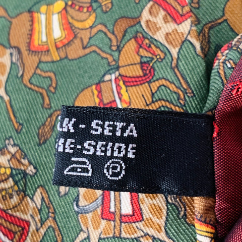 SALVATORE FERRAGAMO Green Taupe Horses Silk Tie