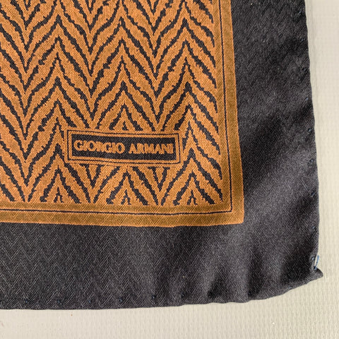 GIORGIO ARMANI Brown Black Zig Zag Pocket Square