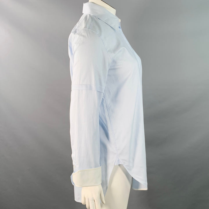HELMUT LANG Size L Blue White Cotton Stripe Contrast Trim Tuxedo Shirt