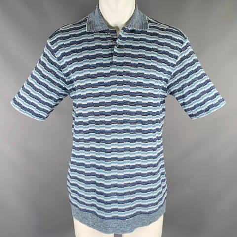 JHANE BARNES Size M Blue White Stripe Cotton Blend Short Sleeve Polo
