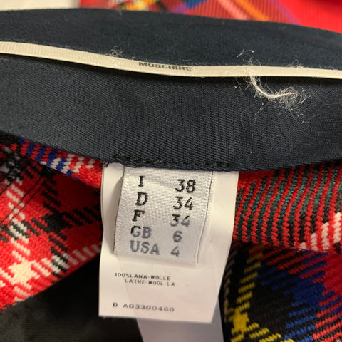 MOSCHINO Size 4 Red Multi-Color Wool Plaid Skinny Casual Pants