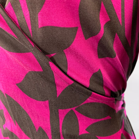 DIANE VON FURSTENBERG Size M Brown Magenta Silk Abstract Floral Wrap Dress