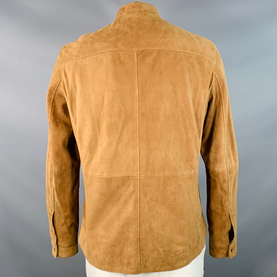 JOHN VARVATOS * U.S.A. Size L Brown Goat Suede Snaps Shirt Jacket