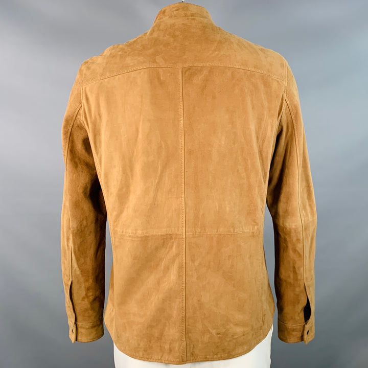 JOHN VARVATOS * U.S.A. Size L Brown Goat Suede Snaps Shirt Jacket
