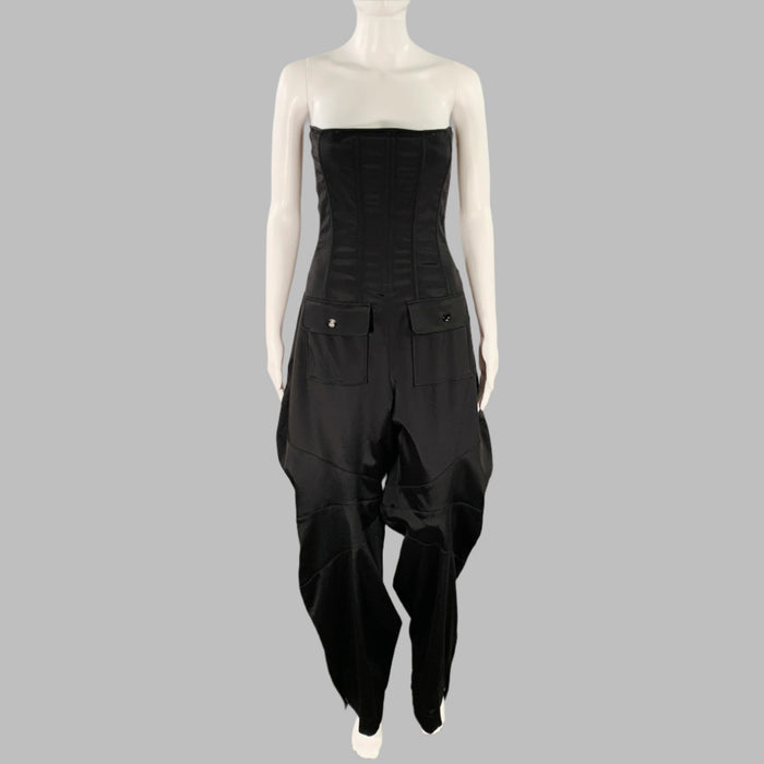 DOLCE & GABBANA Size 4 Black White Acetate Blend Strapless Overalls & Jumpsuits