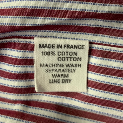 CHARVET Size L Burgundy White Stripe Cotton Pointed Collar Long Sleeve Shirt