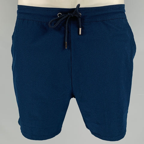 TED BAKER Size XL Navy Seersucker Drawstring Swim Trunks