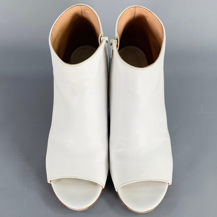 MAISON MARGIELA Size 7 White Natural Leather Peep Toe Boots