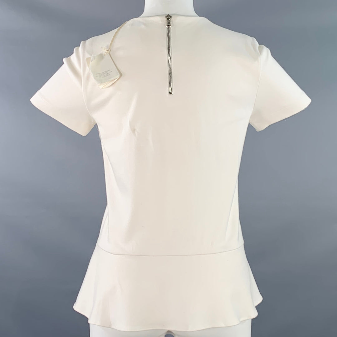 BRUNELLO CUCINELLI Size M Cream Cotton Blend Short Sleeve Peplum Casual Top