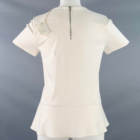 BRUNELLO CUCINELLI Size M Cream Cotton Blend Short Sleeve Peplum Casual Top
