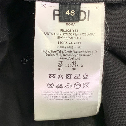 FENDI Taille 30 Pantalon décontracté plissé en mélange de laine noire avec taille élastique