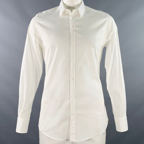 DOLCE & GABBANA Size L White Cotton Blend Button Up Long Sleeve Shirt