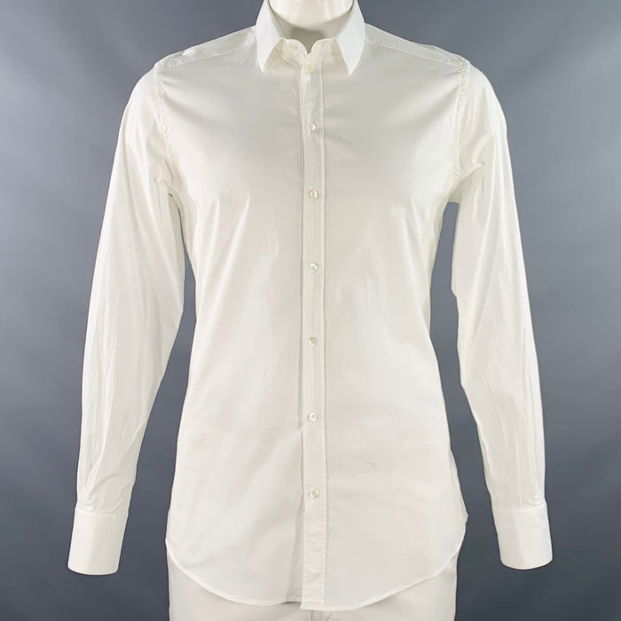 DOLCE & GABBANA Size L White Cotton Blend Button Up Long Sleeve Shirt