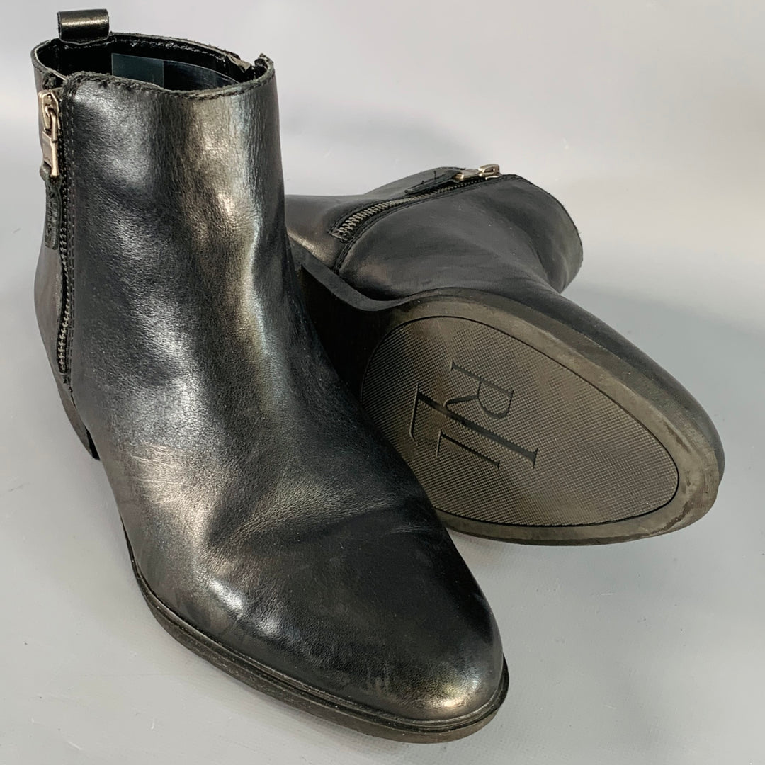 LAUREN by RALPH LAUREN Size 10 Shira Black Leather Double Side Zipper Boots