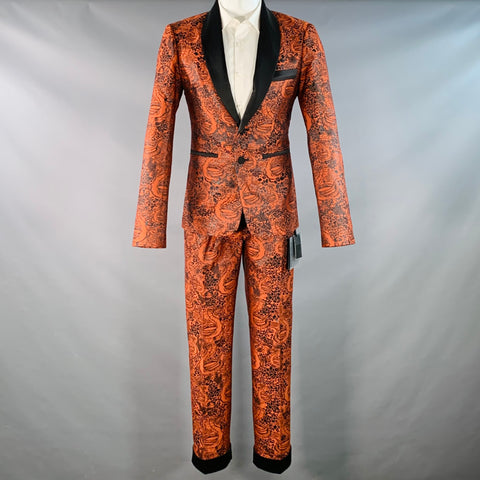 MARCELL VON BERLIN Size 38 Viper Orange Black Jacquard Shawl Lapel Cuffed Suit