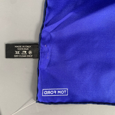 TOM FORD Blue Black Logo Silk Pocket Square