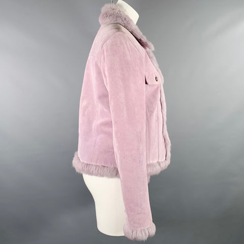 RAFFAELO Size M Purple Suede Fur Collar Eye Hook Jacket