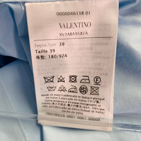 VALENTINO Size S Blue Beaded Embroidery Cotton Tuxedo Long Sleeve Shirt
