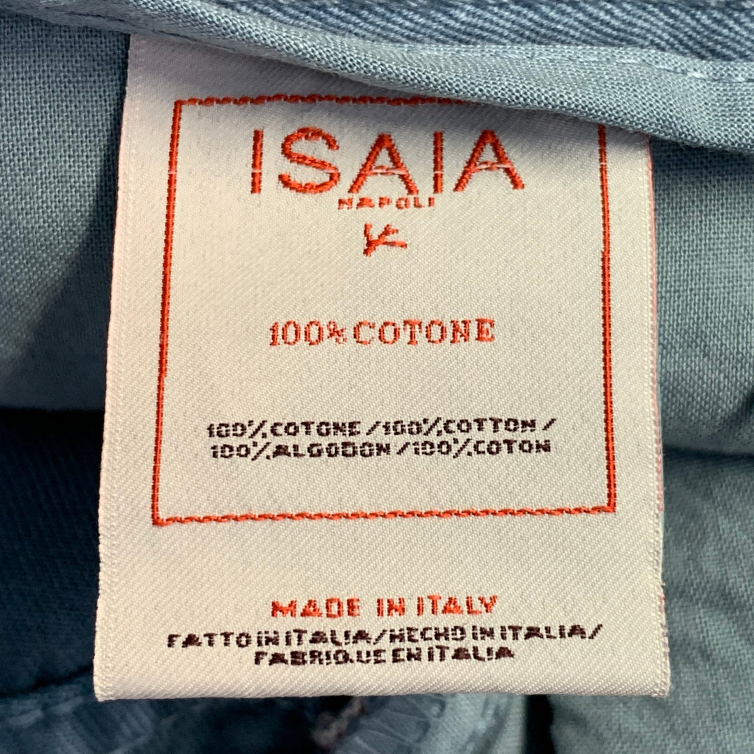 ISAIA Size 34 Blue Cotton Selvedge Twill Straight Button Fly Casual Pants