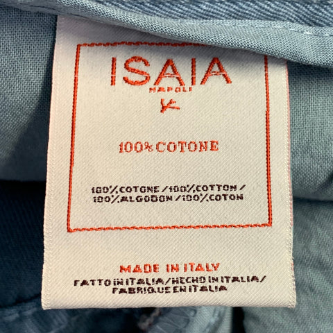 ISAIA Size 34 Blue Cotton Selvedge Twill Straight Button Fly Casual Pants