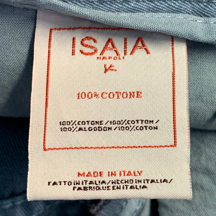 ISAIA Size 34 Blue Cotton Selvedge Twill Straight Button Fly Casual Pants