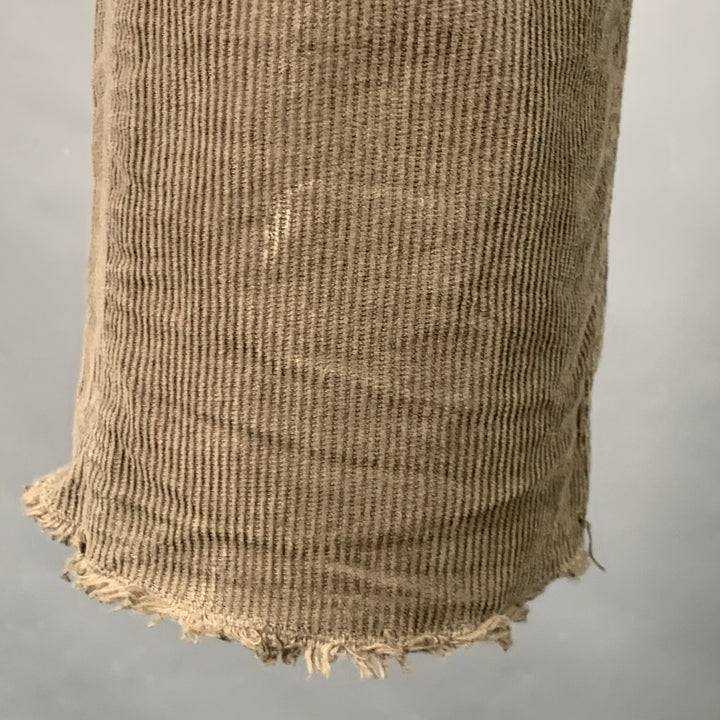 DRKSHDW Size 33 Grey Taupe Corduroy Cotton Distressed Raw Edge Button Fly Casual Pants