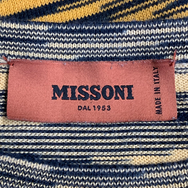MISSONI Size XL Yellow Navy Stripe Cotton Knit Crew Neck T-Shirt