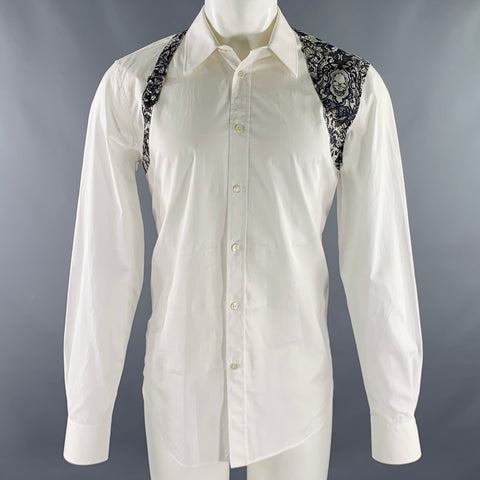 ALEXANDER MCQUEEN Taille S Chemise à manches longues en coton imprimé dentelle noire et blanche