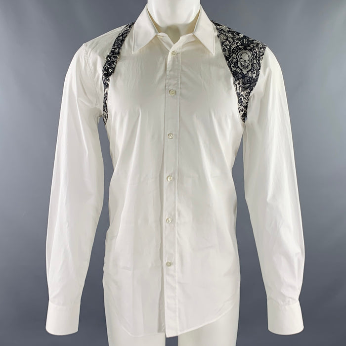 ALEXANDER MCQUEEN Size S White Black Lace Cotton Print Long Sleeve Shirt