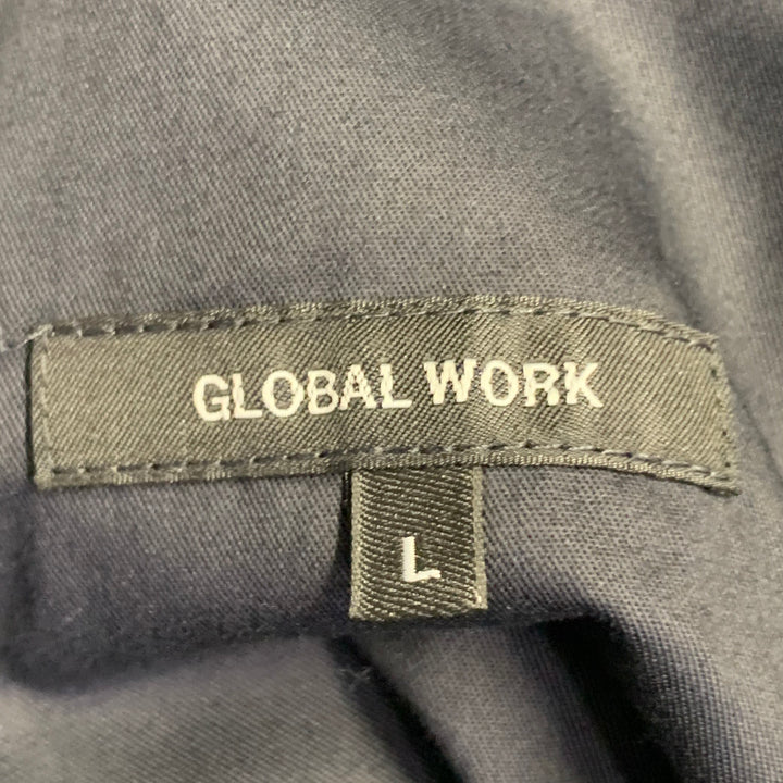 GLOBAL WORK Size L Indigo Twill Cotton Blend Drawstring Casual Pants
